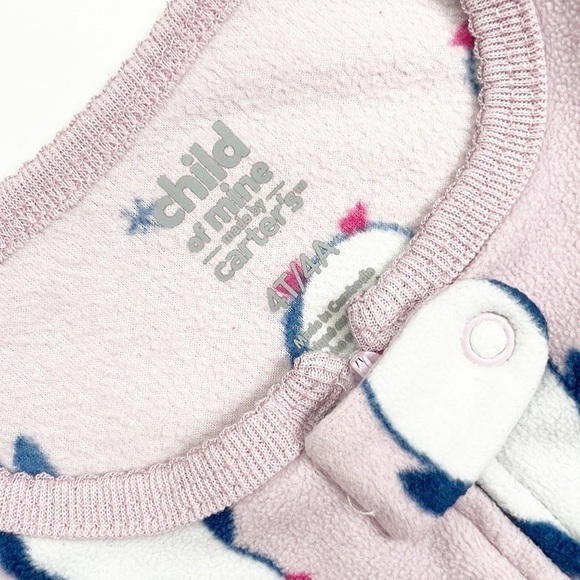 Carter's toddler girls penguin print zip up fleece footie - Picture 5 of 6